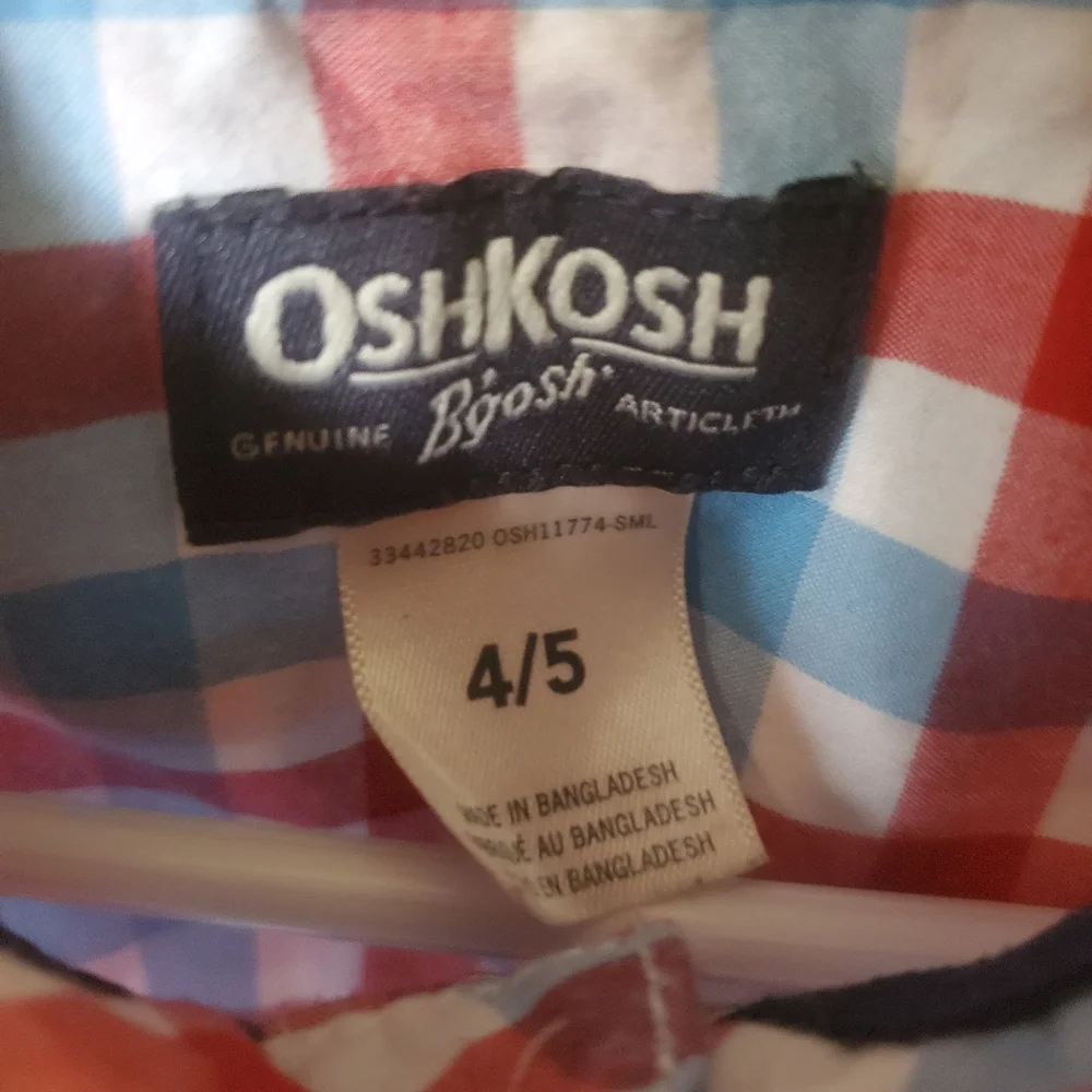 Oshkosh - Red, White, Blue, Button Down Collar Pocket Shirt 4/5T